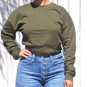 Olive Long Sleeve Crop